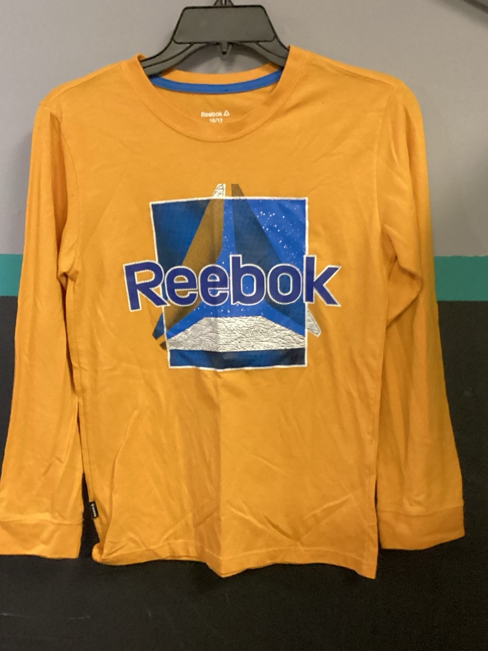 Reebok Kids Long Sleeve Tee in Mustard Yellow with Blue Graphic